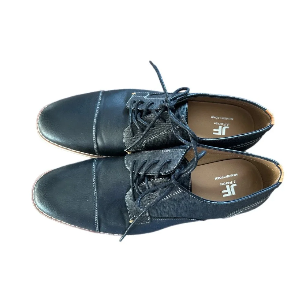 J Ferrara Mens Black Memory Foam Dress Shoes Cap Toe Oxford Lace Up Size‎ 9.5W